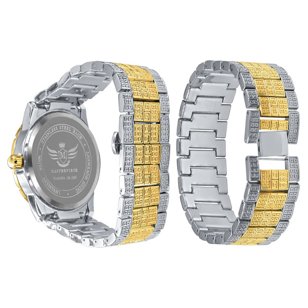 LUXE ROMAN INDEXED ICED OUT WATCH & BRACELET SET I 5307142