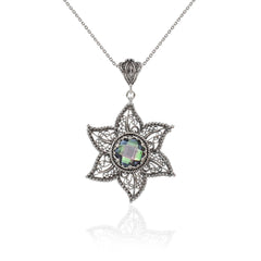 Filigree Art Rainbow Quartz Gemstone Star Design Women Silver Pendant