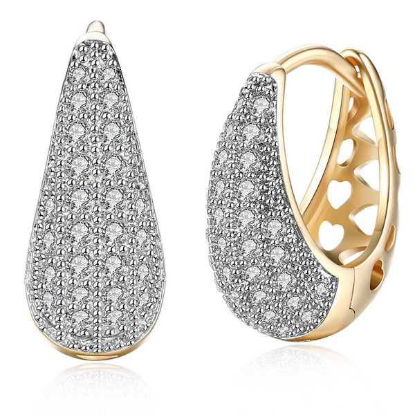 Crystals 18mm Pave Heart Filigree Teardrop Huggie  Earring