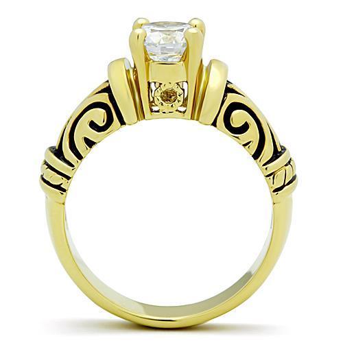 TK1377 - Anillo de acero inoxidable con revestimiento de iones de oro IP y circonita de grado AAA