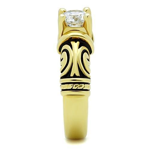 TK1377 - Bague en acier inoxydable IP Gold (placage ionique) avec CZ de qualité AAA