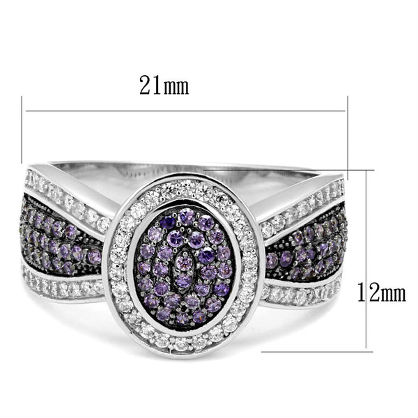 TS523 - Bague en argent sterling 925 rhodium + ruthénium avec CZ de qualité AAA