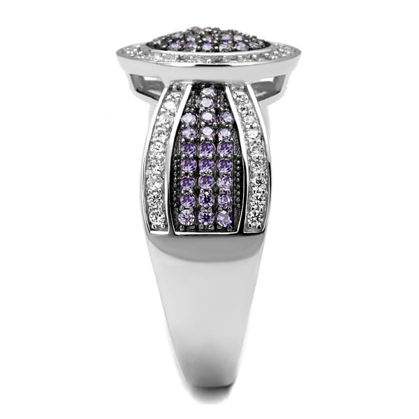 TS523 - Bague en argent sterling 925 rhodium + ruthénium avec CZ de qualité AAA