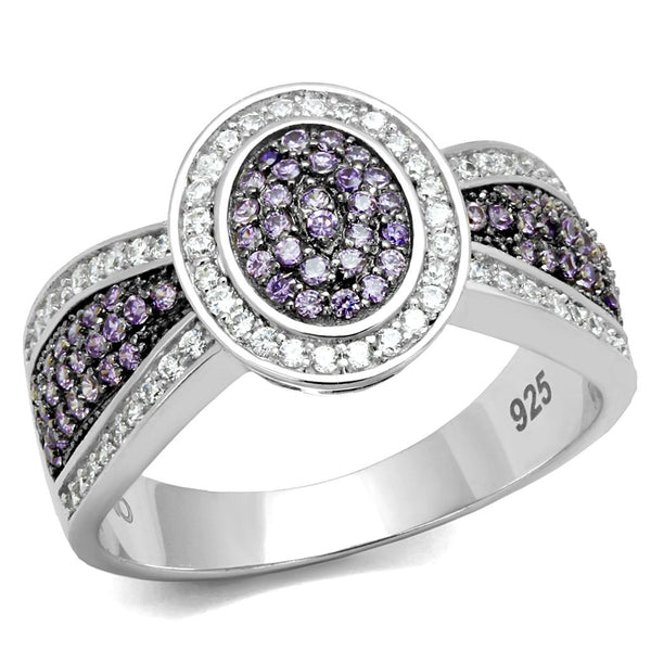 TS523 - Bague en argent sterling 925 rhodium + ruthénium avec CZ de qualité AAA