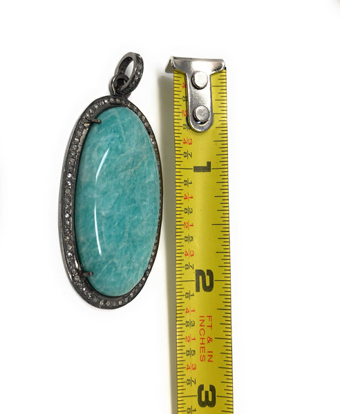 Amazonite Pendant, Gemstone Pendant, Diamond Pendant, Sterling Silver