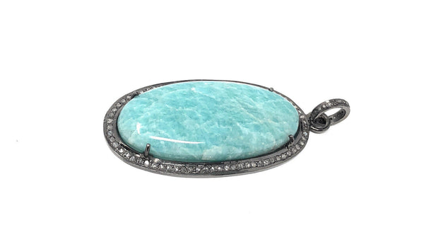 Amazonite Pendant, Gemstone Pendant, Diamond Pendant, Sterling Silver