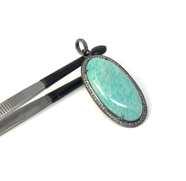 Amazonite Pendant, Gemstone Pendant, Diamond Pendant, Sterling Silver