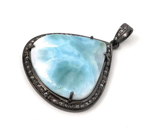 Larimar Pendant, Gemstone Pendant, Diamond Pendant, Sterling Silver