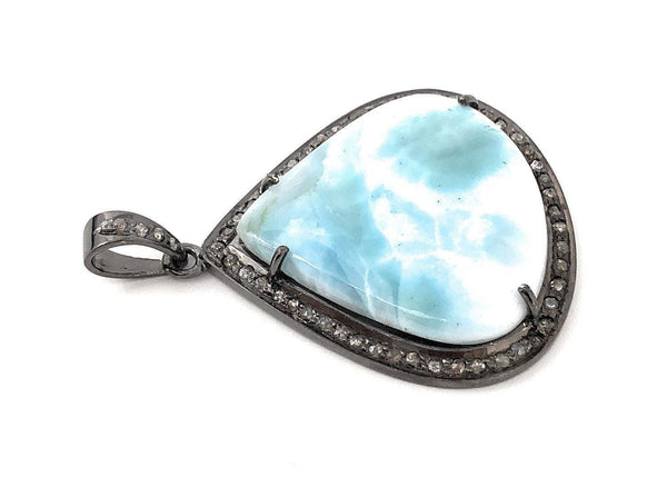 Larimar Pendant, Gemstone Pendant, Diamond Pendant, Sterling Silver