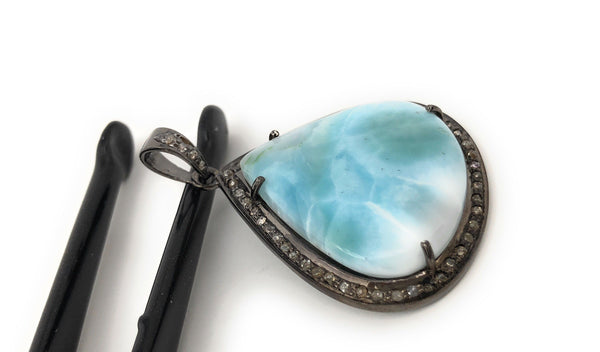 Larimar Pendant, Gemstone Pendant, Diamond Pendant, Sterling Silver