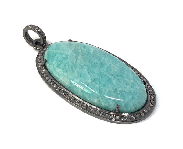 Amazonite Pendant, Gemstone Pendant, Diamond Pendant, Sterling Silver