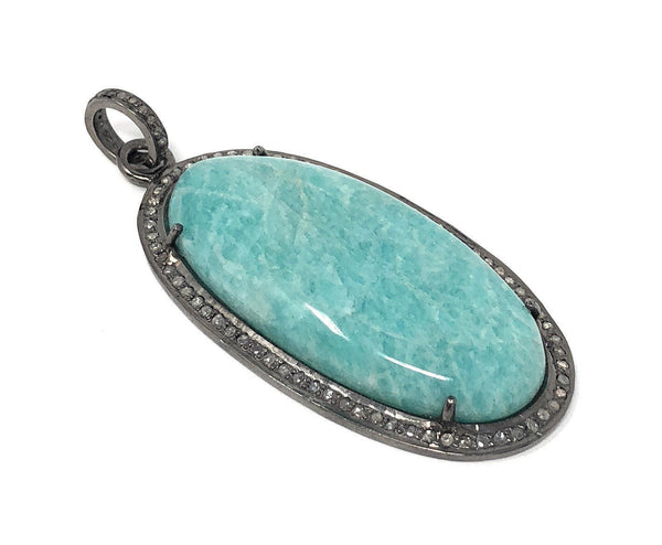 Amazonite Pendant, Gemstone Pendant, Diamond Pendant, Sterling Silver