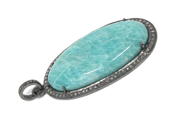 Amazonite Pendant, Gemstone Pendant, Diamond Pendant, Sterling Silver