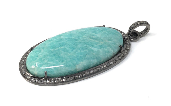 Amazonite Pendant, Gemstone Pendant, Diamond Pendant, Sterling Silver