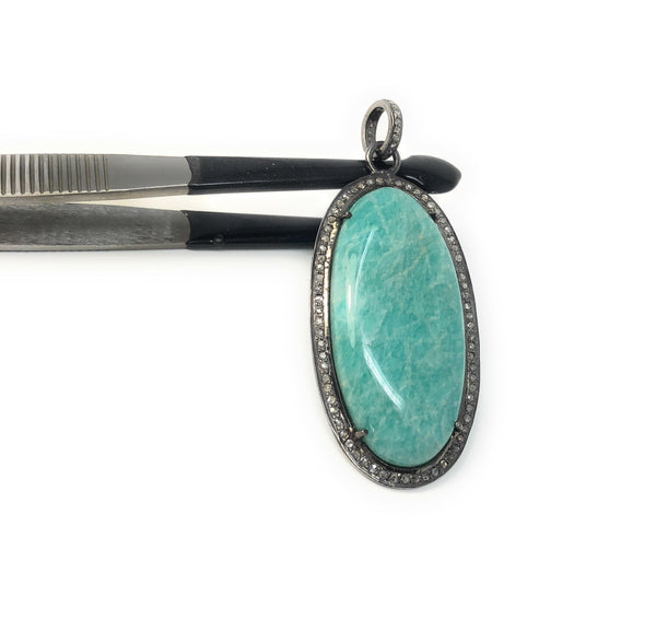 Amazonite Pendant, Gemstone Pendant, Diamond Pendant, Sterling Silver