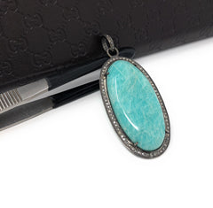 Amazonite Pendant, Gemstone Pendant, Diamond Pendant, Sterling Silver