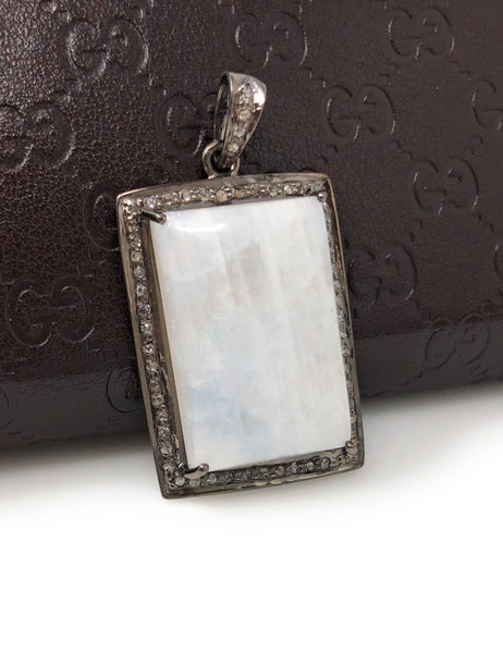 Moonstone Pendant, Gemstone Pendant, Diamond Pendant, Silver Pendant,