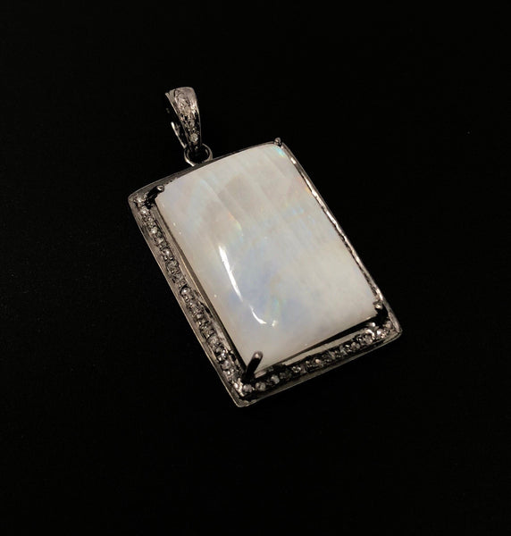 Moonstone Pendant, Gemstone Pendant, Diamond Pendant, Silver Pendant,