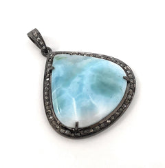 Larimar Pendant, Gemstone Pendant, Diamond Pendant, Sterling Silver