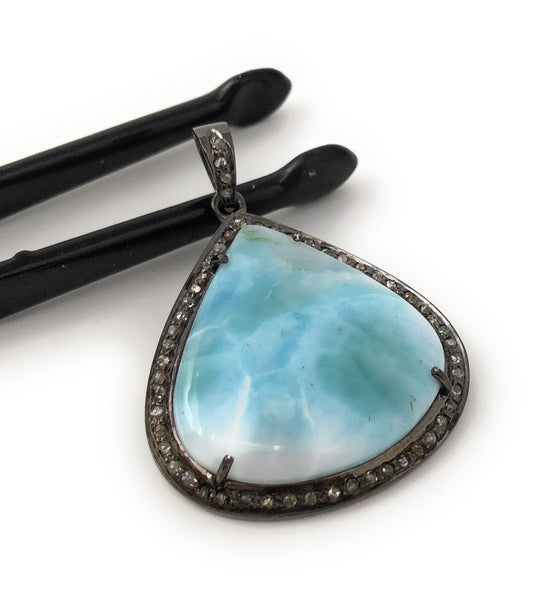 Larimar Pendant, Gemstone Pendant, Diamond Pendant, Sterling Silver