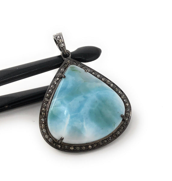 Larimar Pendant, Gemstone Pendant, Diamond Pendant, Sterling Silver