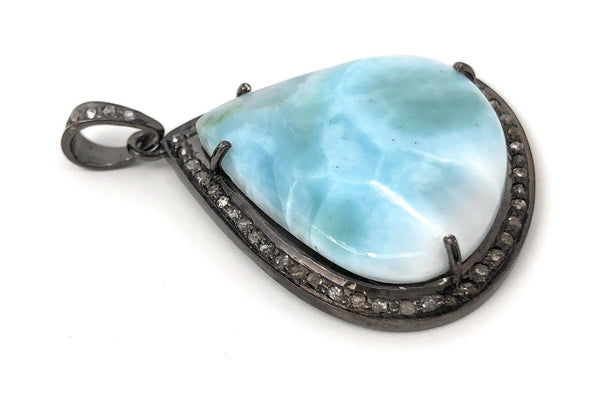 Larimar Pendant, Gemstone Pendant, Diamond Pendant, Sterling Silver