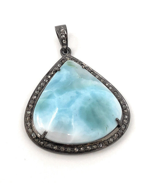 Larimar Pendant, Gemstone Pendant, Diamond Pendant, Sterling Silver