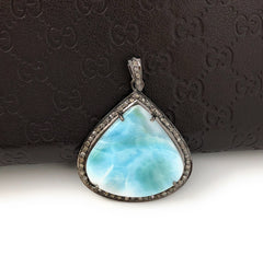 Larimar Pendant, Gemstone Pendant, Diamond Pendant, Sterling Silver