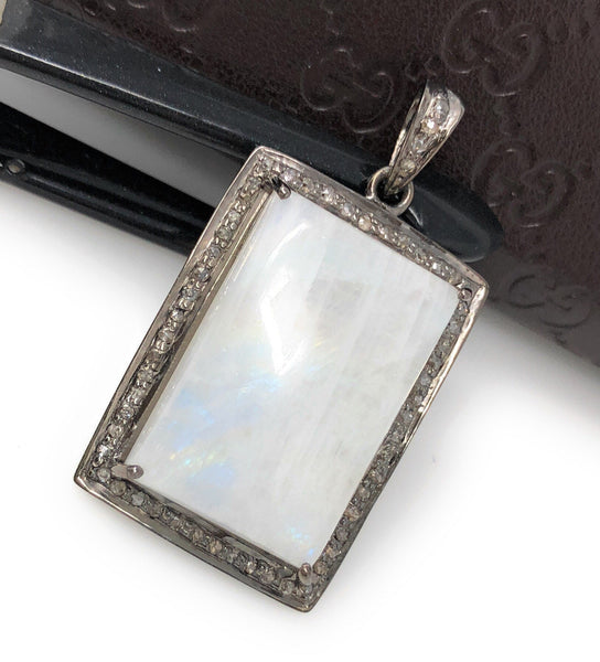 Moonstone Pendant, Gemstone Pendant, Diamond Pendant, Silver Pendant,