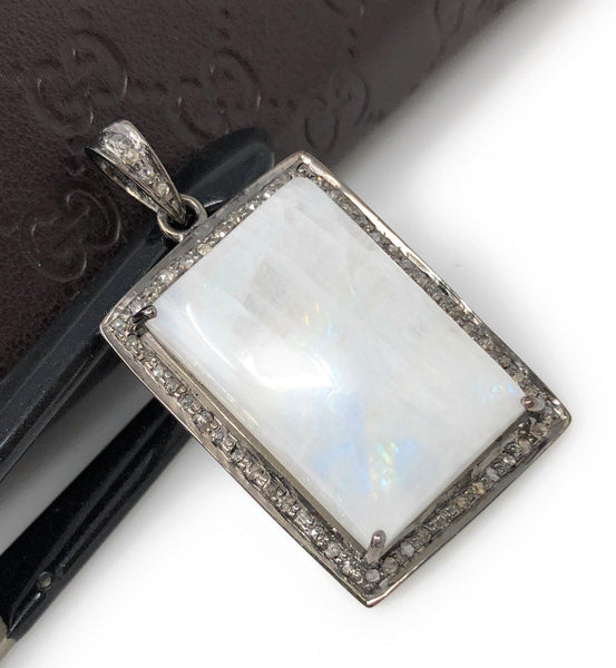 Moonstone Pendant, Gemstone Pendant, Diamond Pendant, Silver Pendant,