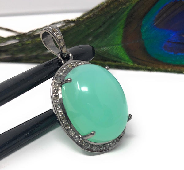 Chrysoprase Pendant, Gemstone Pendant, Silver Pendant, Chrysoprase