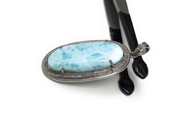 Larimar Pendant, Gemstone Pendant, Silver Pendant, Natural Larimar,