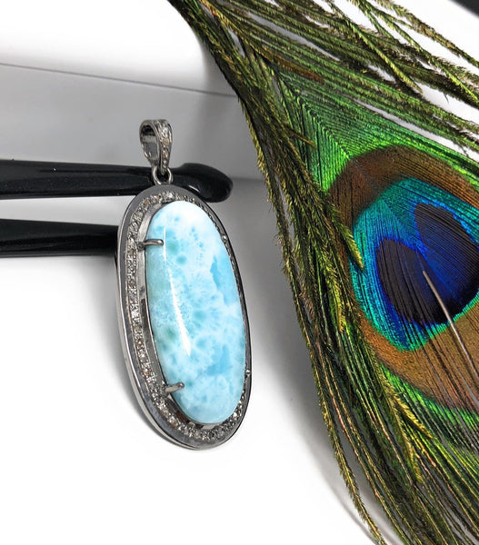 Larimar Pendant, Gemstone Pendant, Silver Pendant, Natural Larimar,