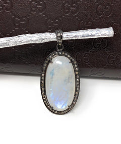 Rainbow Moonstone Gemstone Pendant, Diamond Pendant, Silver Pendant,