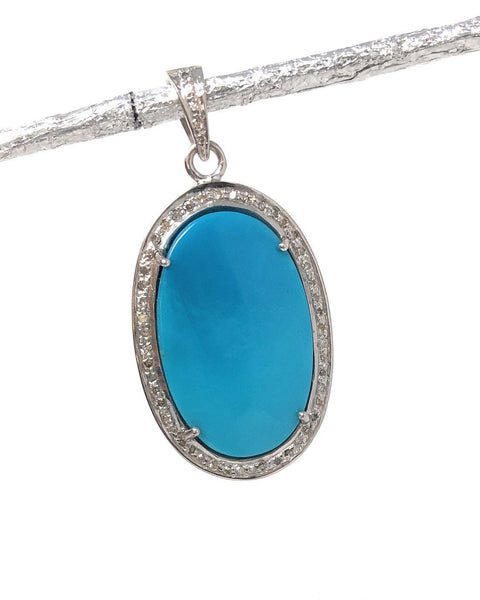 Sleeping Beauty Arizona Turquoise Pendant, Sterling Silver Diamond Pen