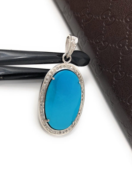 Sleeping Beauty Arizona Turquoise Pendant, Sterling Silver Diamond Pen