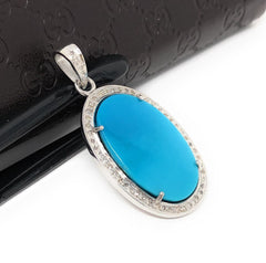 Sleeping Beauty Arizona Turquoise Pendant, Sterling Silver Diamond Pen