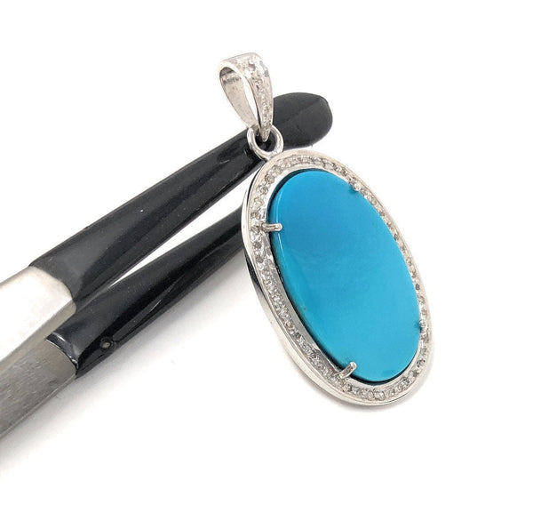 Sleeping Beauty Arizona Turquoise Pendant, Sterling Silver Diamond Pen