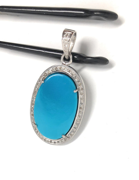 Sleeping Beauty Arizona Turquoise Pendant, Sterling Silver Diamond Pen