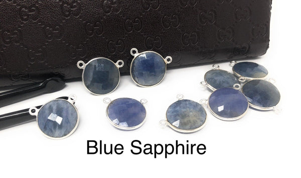 13 Pcs Natural Sapphire Gemstone Connectors, Sterling Silver Jewelry