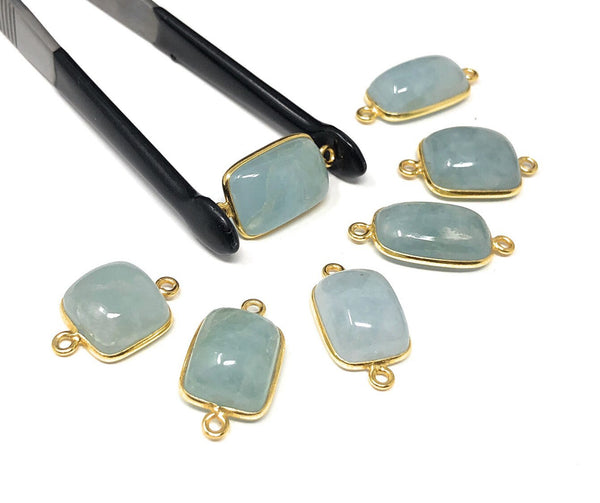 7 pcs Natural Aquamarine Connectors, Gold Plated Sterling Silver