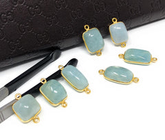 7 pcs Natural Aquamarine Connectors, Gold Plated Sterling Silver