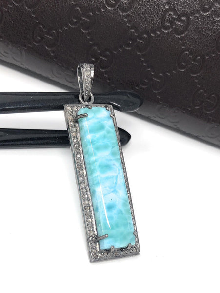 Larimar Pendant, Gemstone Bar Pendant, Silver Pendant, Natural