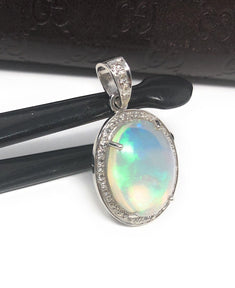 Ethiopian Opal Pendant, Gemstone Pendant, Diamond Pendant, Sterling