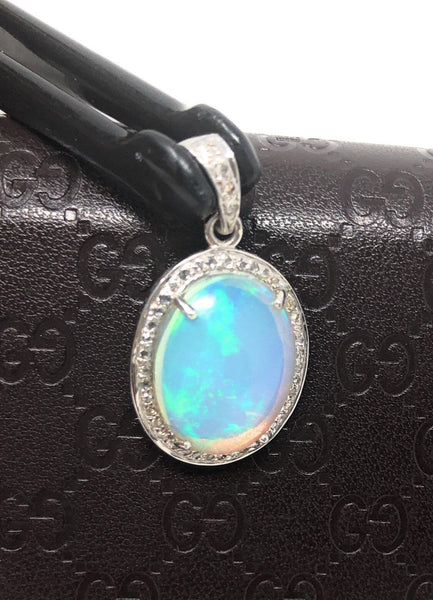 Ethiopian Opal Pendant, Gemstone Pendant, Diamond Pendant, Sterling