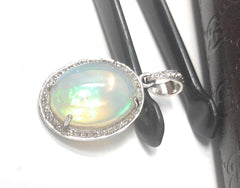 Ethiopian Opal Pendant, Gemstone Pendant, Diamond Pendant, Sterling