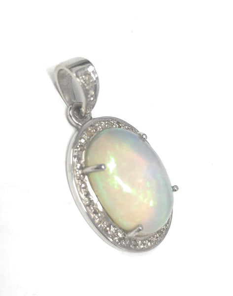 Ethiopian Opal Pendant, Gemstone Pendant, Diamond Pendant, Sterling