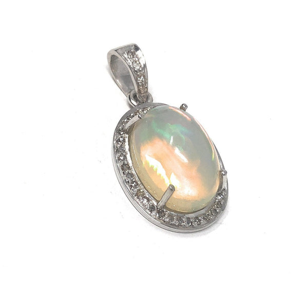 Ethiopian Opal Pendant, Gemstone Pendant, Diamond Pendant, Sterling