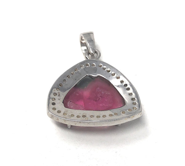 Pink Tourmaline Pendant, Gemstone Pendant, Pave Diamond Pendant, Sterl