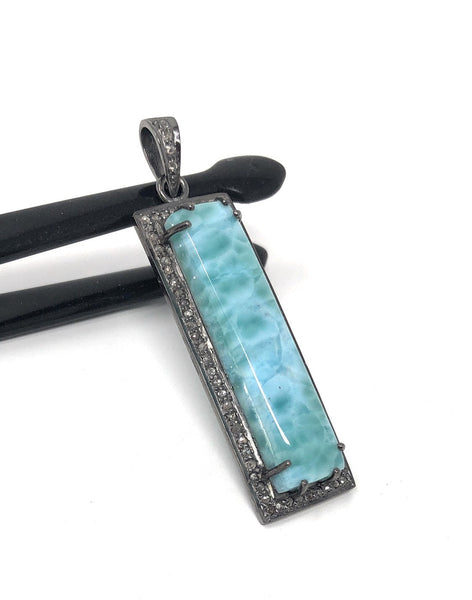 Larimar Pendant, Gemstone Bar Pendant, Silver Pendant, Natural